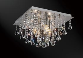 D0144  Acton Crystal Square Flush Ceiling 4 Light Polished Chrome